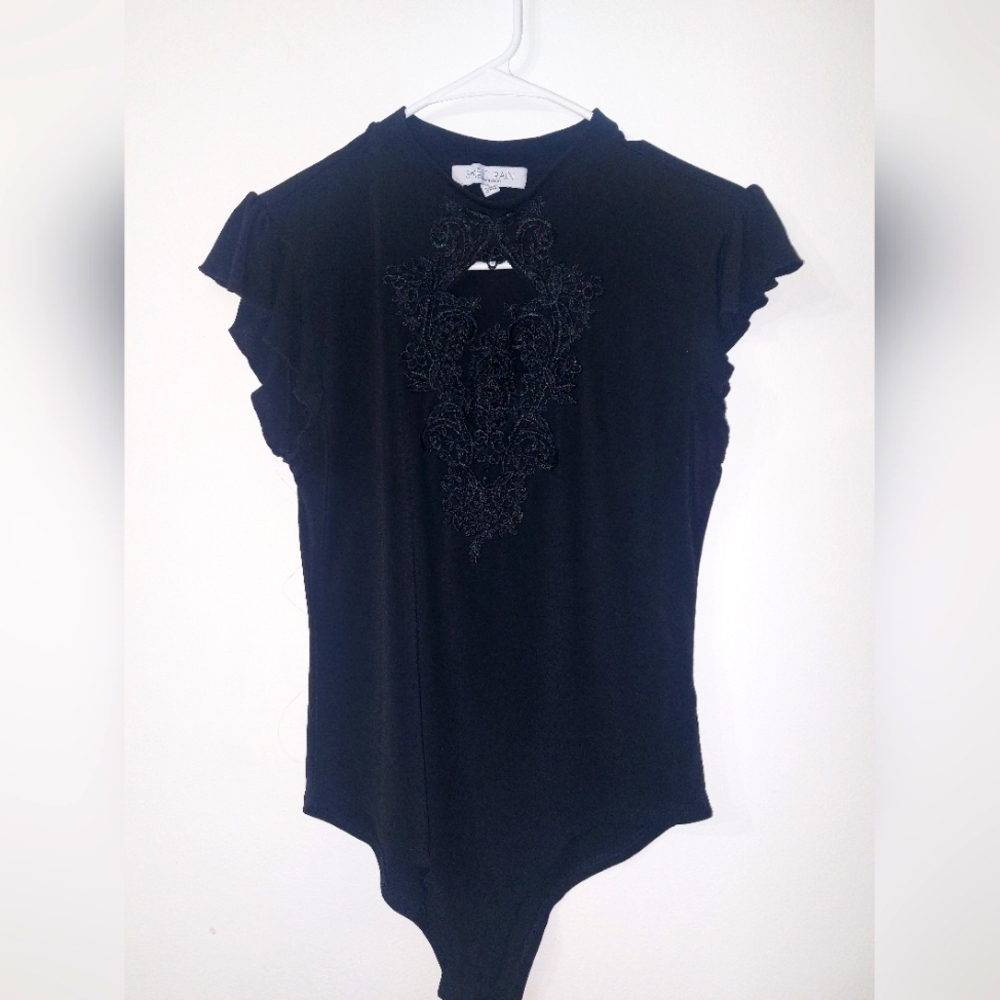Bodysuit  Embroidery Detail Color Black